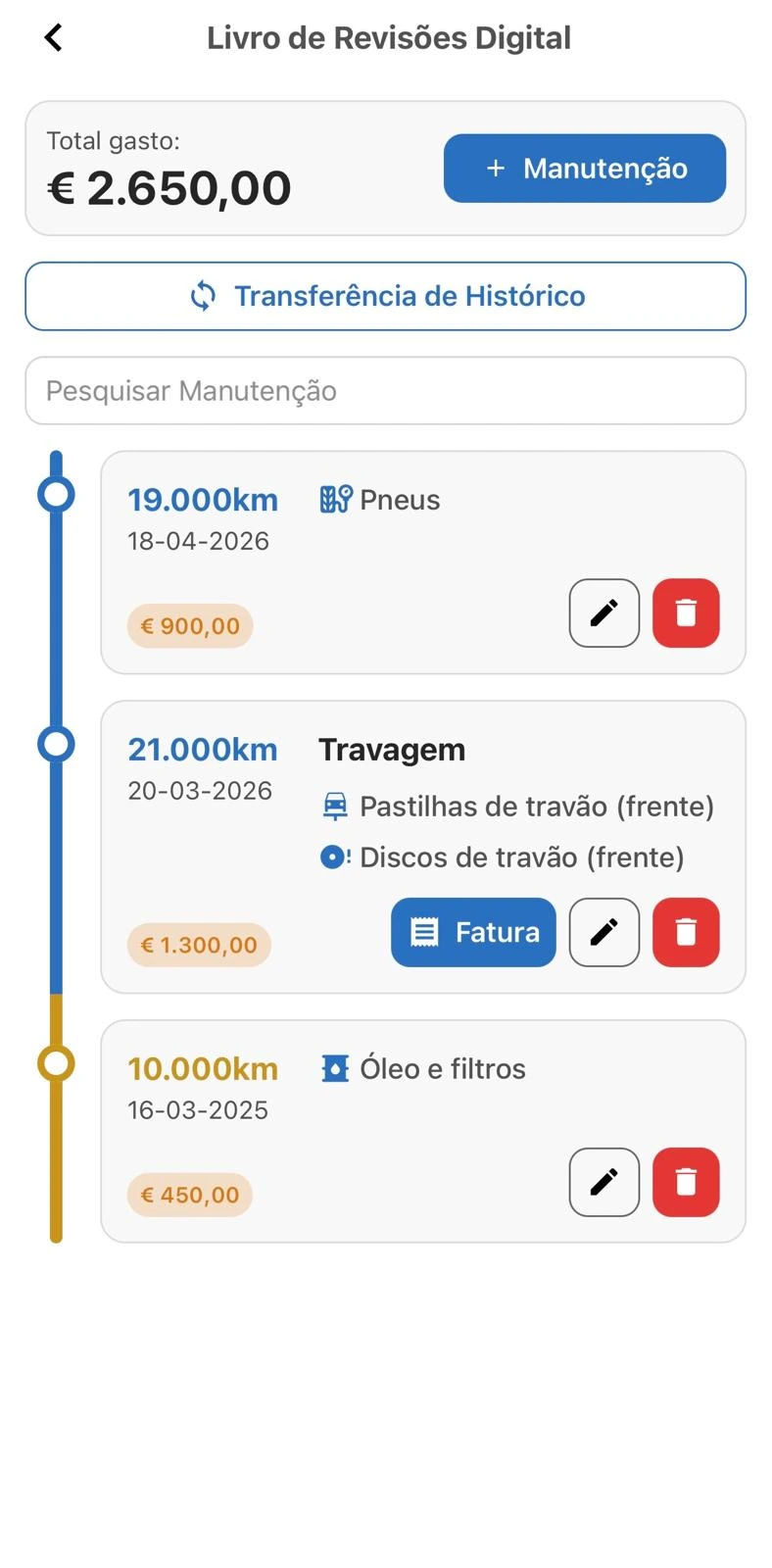 Ecrã da app Auto-mate