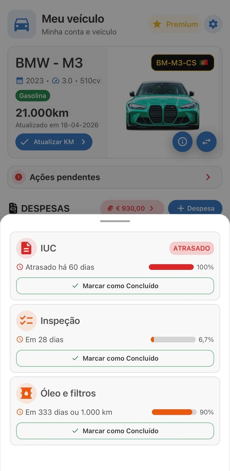 Ecrã da app Auto-mate